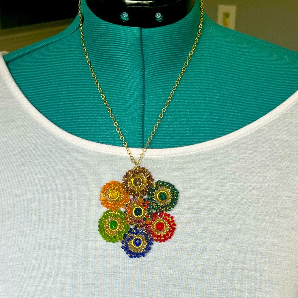 Anthropologie Multi-Color Beaded Flower Necklace